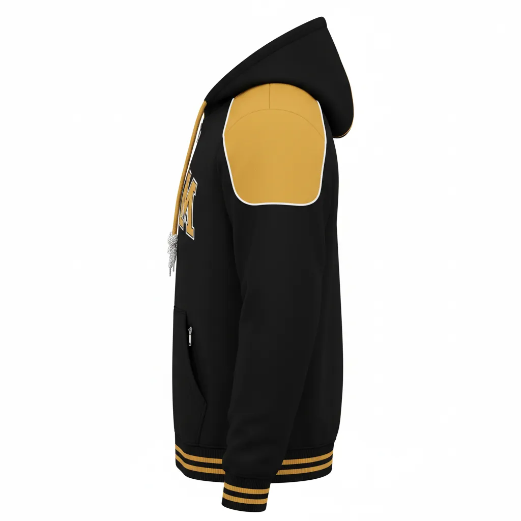 Custom Ice Hockey Full Zip Hoodie - Black, Gold, White - Fullzip - Side View - Kinexa Sportswear