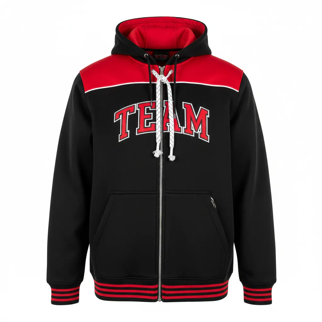Custom Ice Hockey Full Zip Hoodie - Black, Red, White - Fullzip - Front View - Kinexa Sportswear
