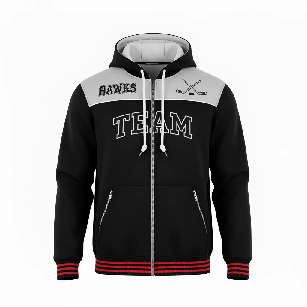 Custom Ice Hockey Full Zip Hoodie - Black, Silver, White - Fullzip - Front View - Kinexa Sportswear
