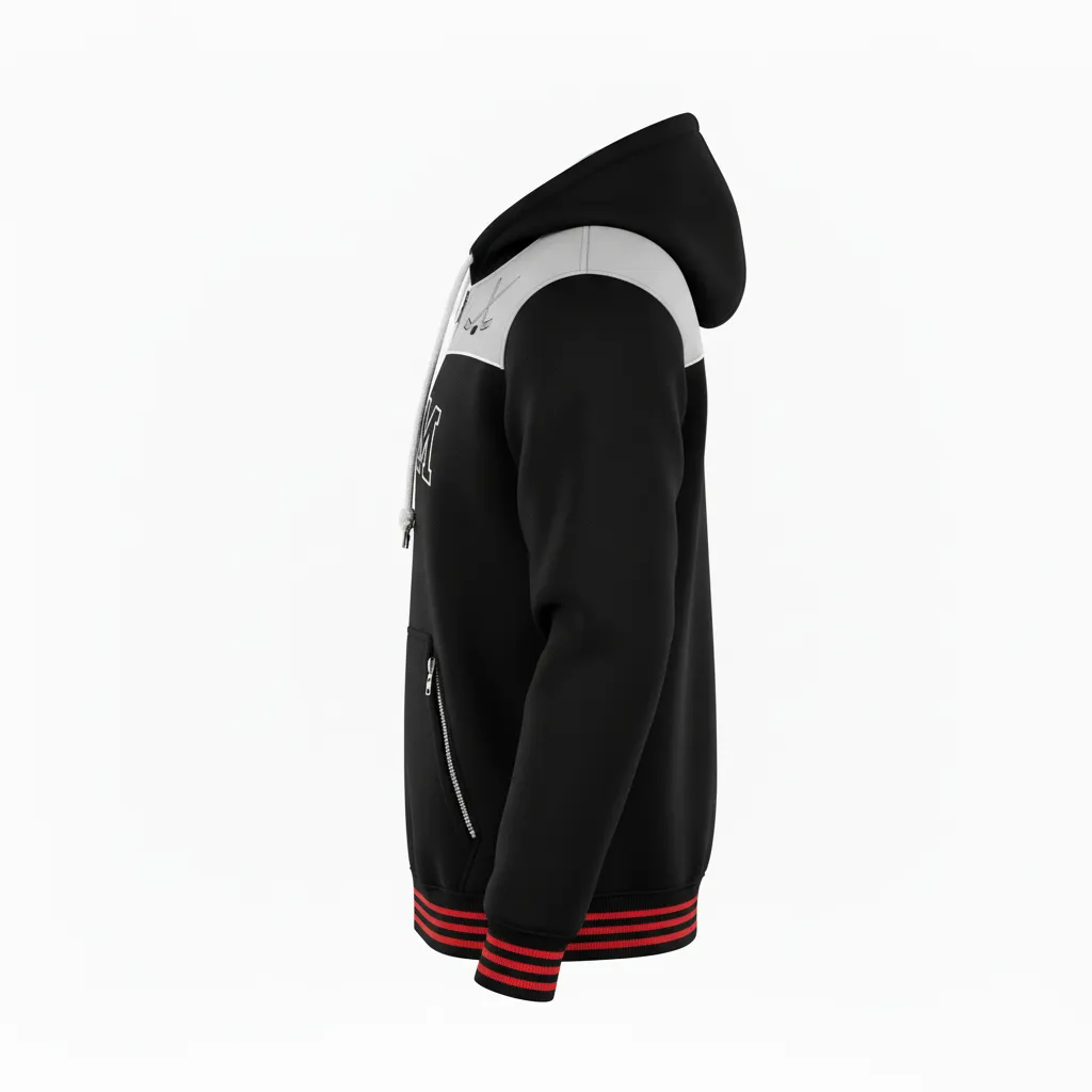 Custom Ice Hockey Full Zip Hoodie - Black, Silver, White - Fullzip - Side View - Kinexa Sportswear