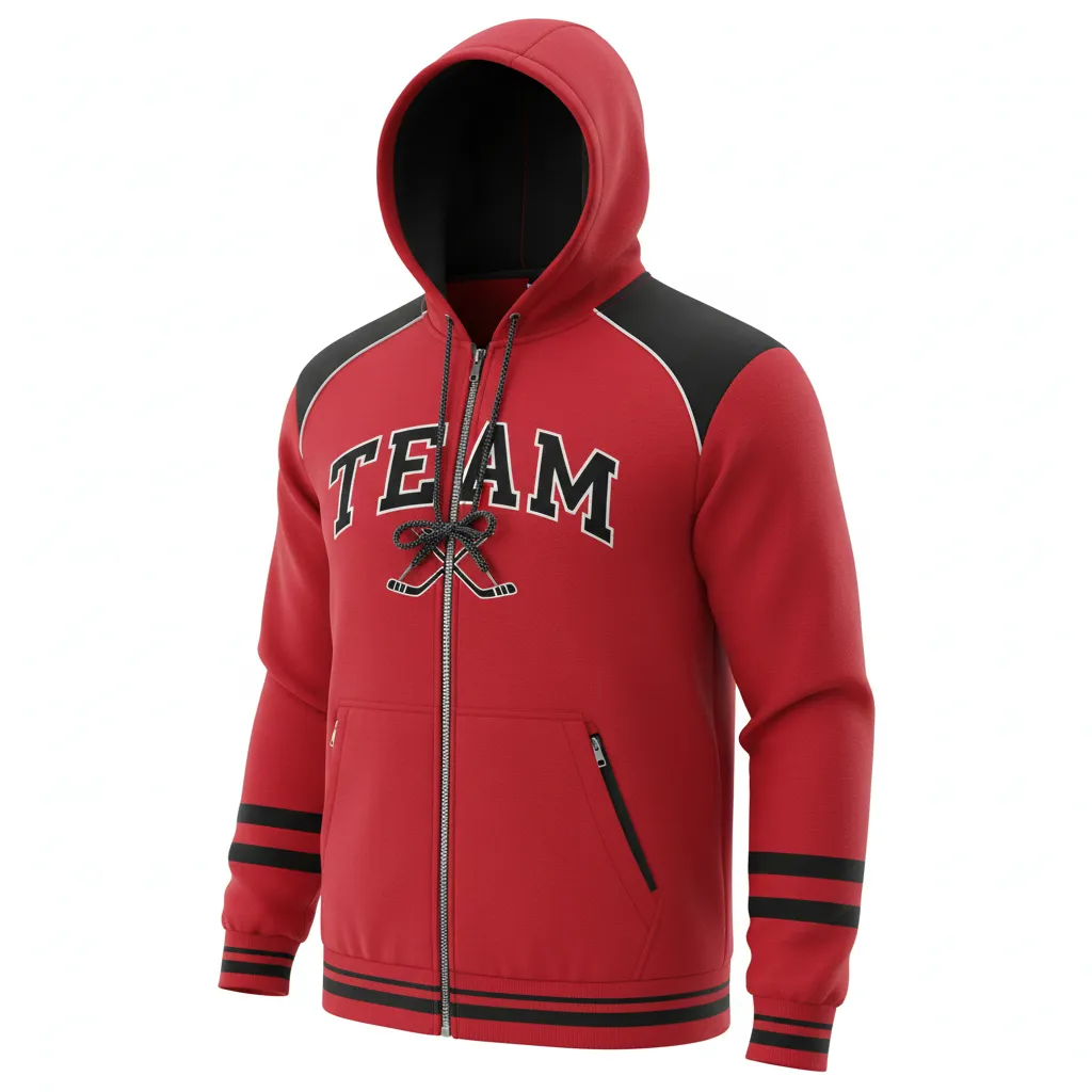 Custom Ice Hockey Full Zip Hoodie - Black, White - Fullzip Cardinal - Front View - Kinexa Sportswear