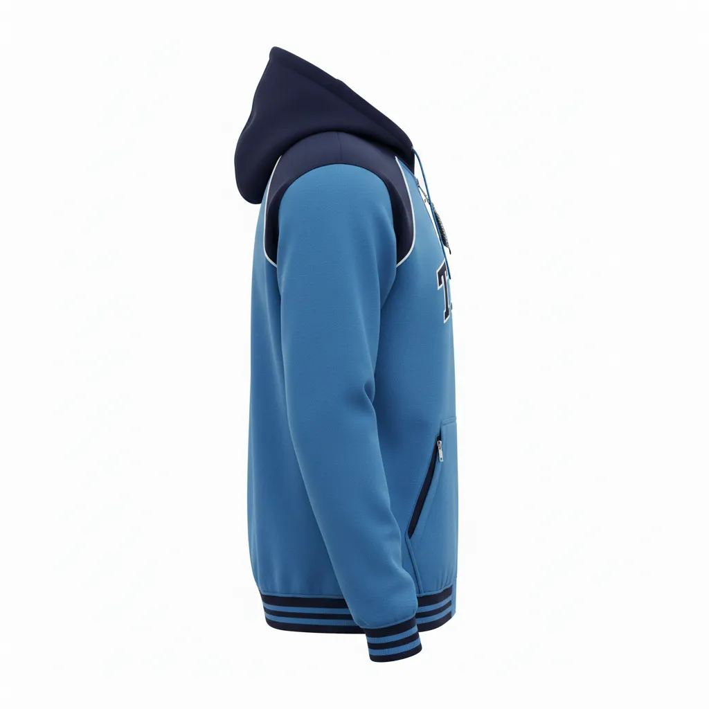 Custom Ice Hockey Full Zip Hoodie - Navy, White - Fullzip Columbia - Side View - Kinexa Sportswear