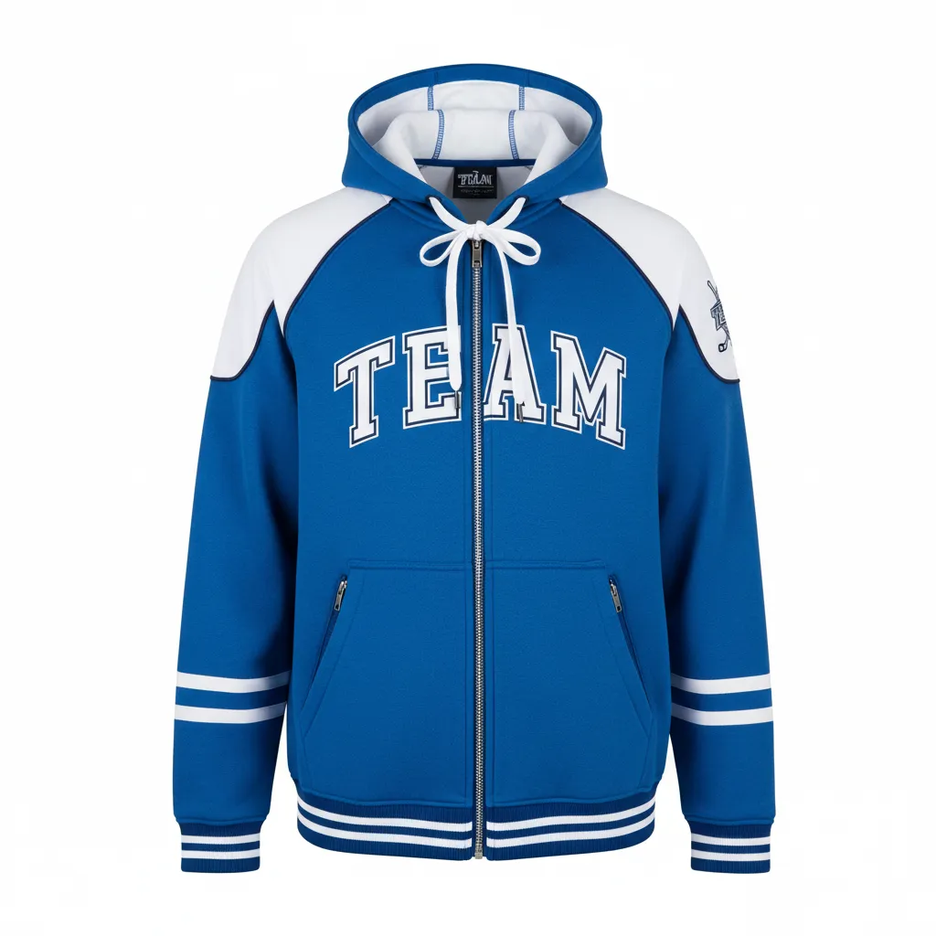 Custom Ice Hockey Full Zip Hoodie - White, Navy - Fullzip Columbia - Front View - Kinexa Sportswear