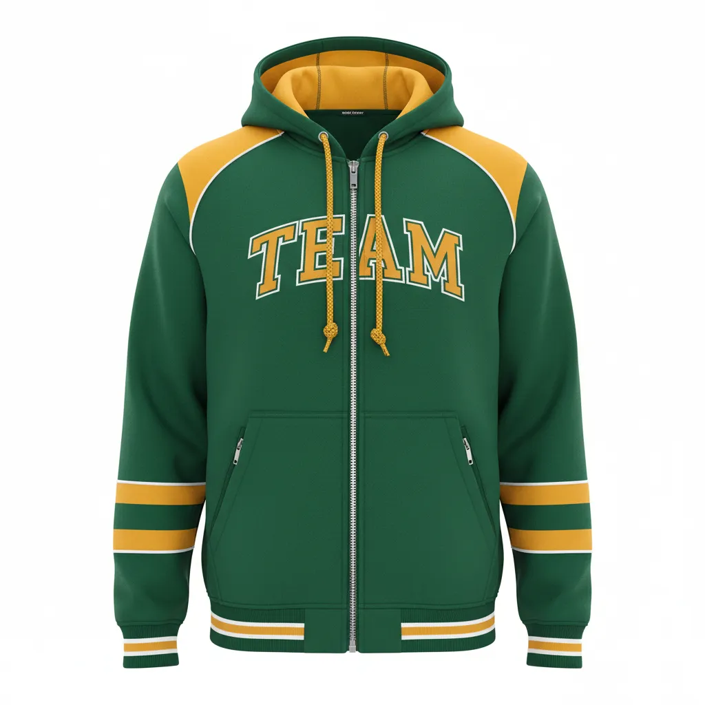 Custom Ice Hockey Full Zip Hoodie - Gold, White - Fullzip Forest - Front View - Kinexa Sportswear