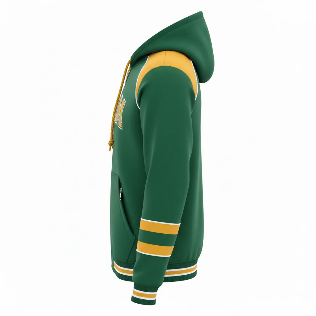 Custom Ice Hockey Full Zip Hoodie - Gold, White - Fullzip Forest - Side View - Kinexa Sportswear