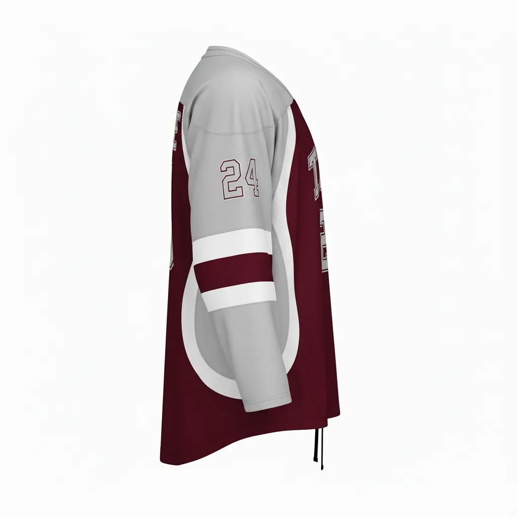 Custom Ice Hockey Game Day Away Jersey - Burgundy, Silver - Back View - Kinexa Sportswear