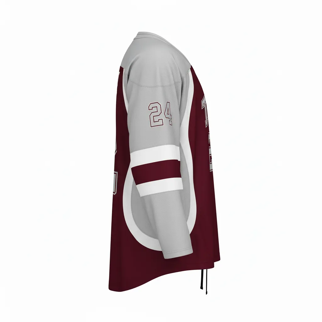 Custom Ice Hockey Game Day Away Jersey - Burgundy, Silver - Side View - Kinexa Sportswear