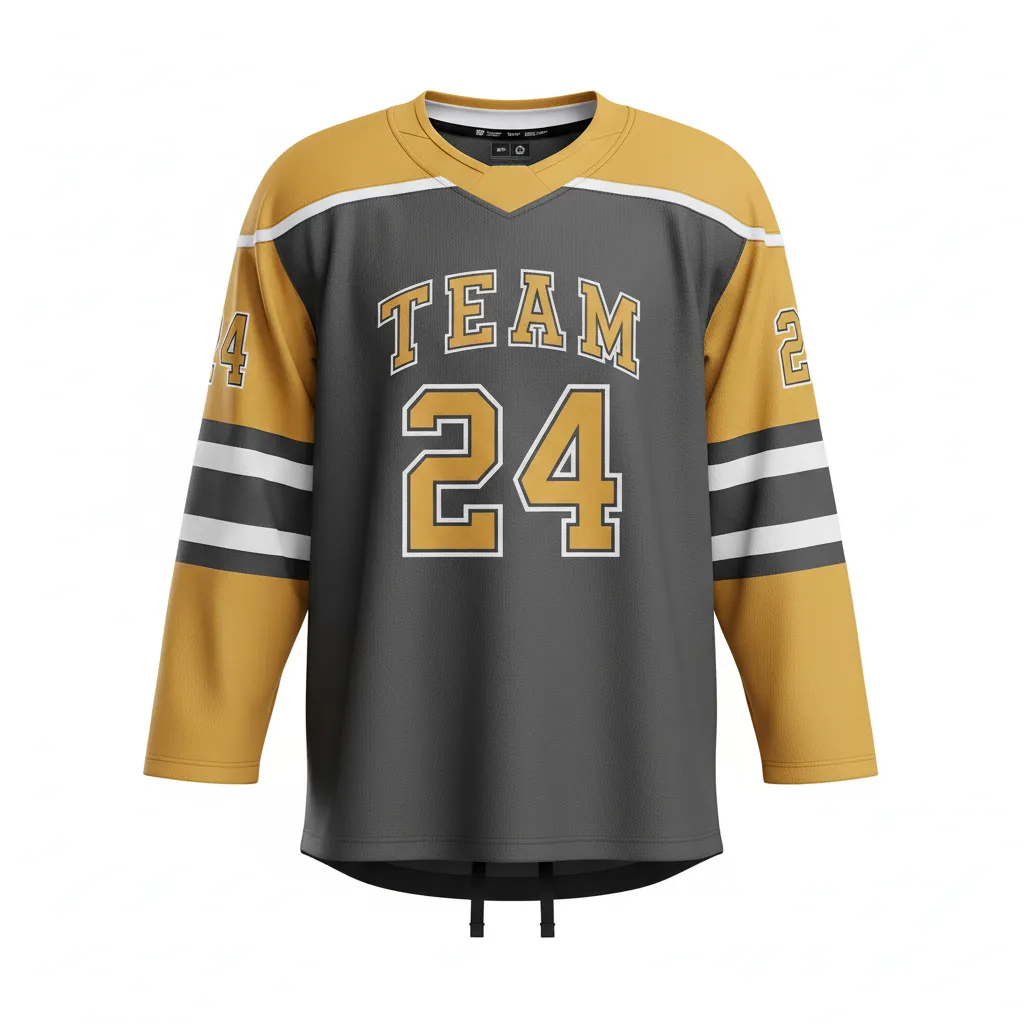 Custom Ice Hockey Game Day Away Jersey - Gold - Charcoal - Front View - Kinexa Sportswear