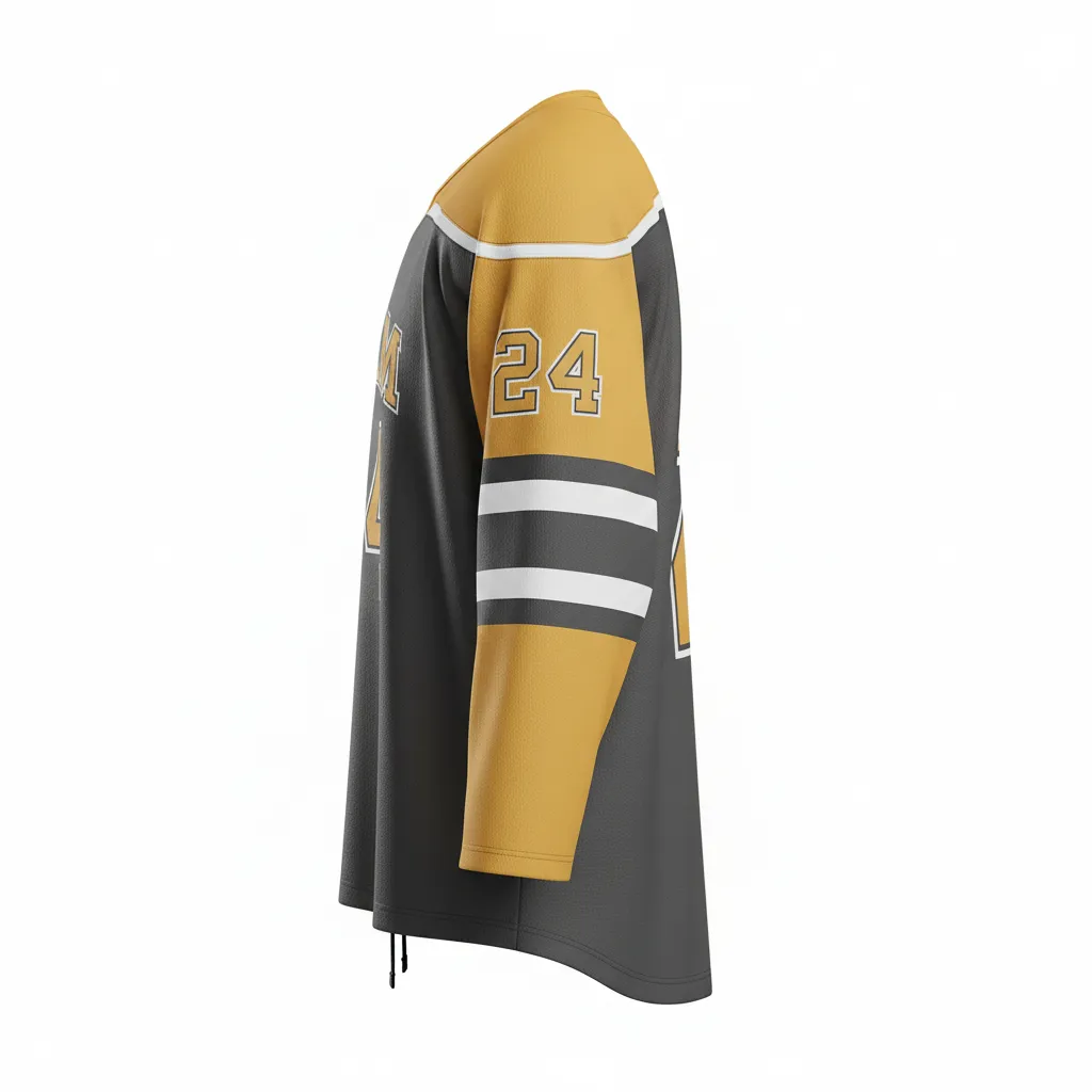 Custom Ice Hockey Game Day Away Jersey - Gold - Charcoal - Side View - Kinexa Sportswear