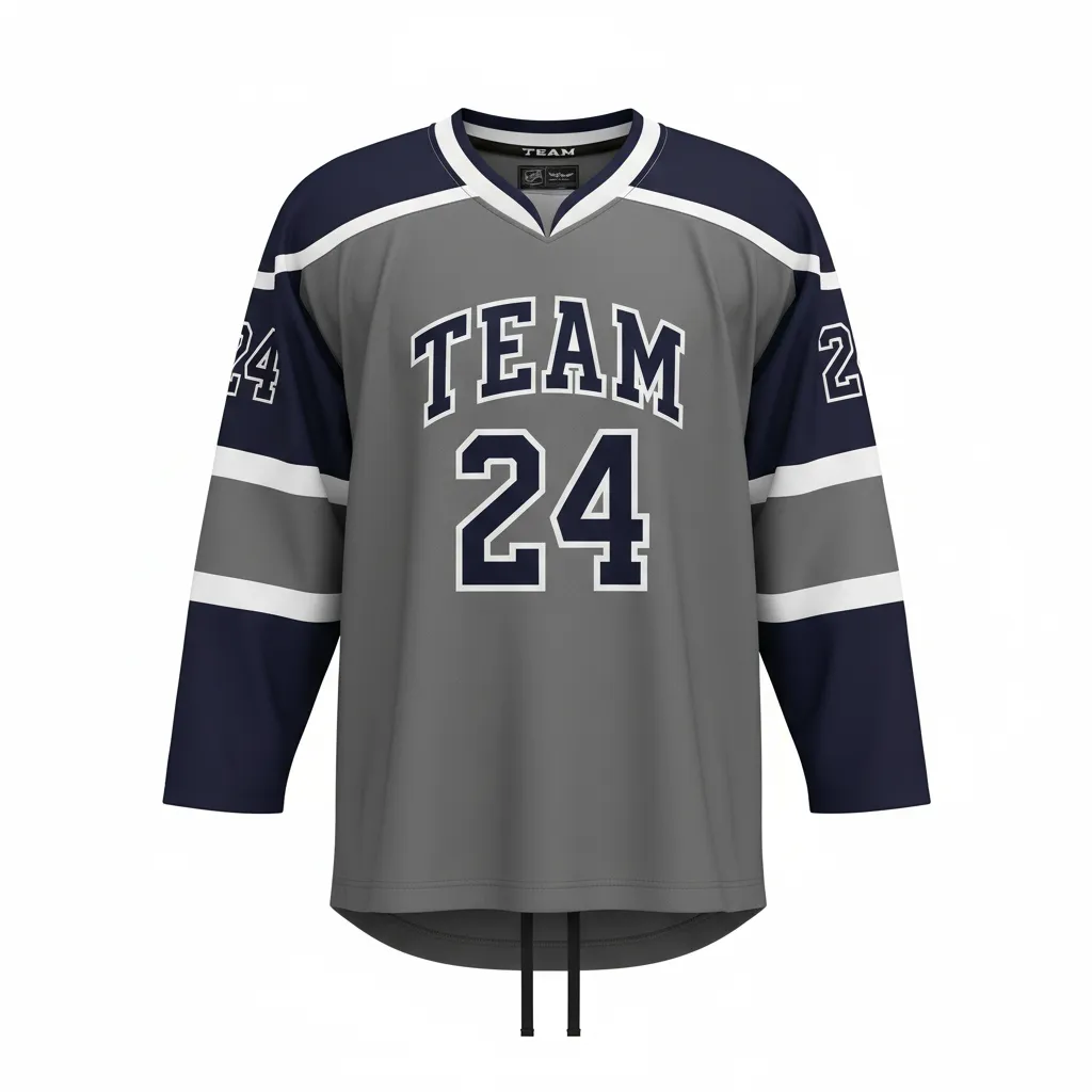 Custom Ice Hockey Game Day Away Jersey - Navy - Charcoal - Front View - Kinexa Sportswear