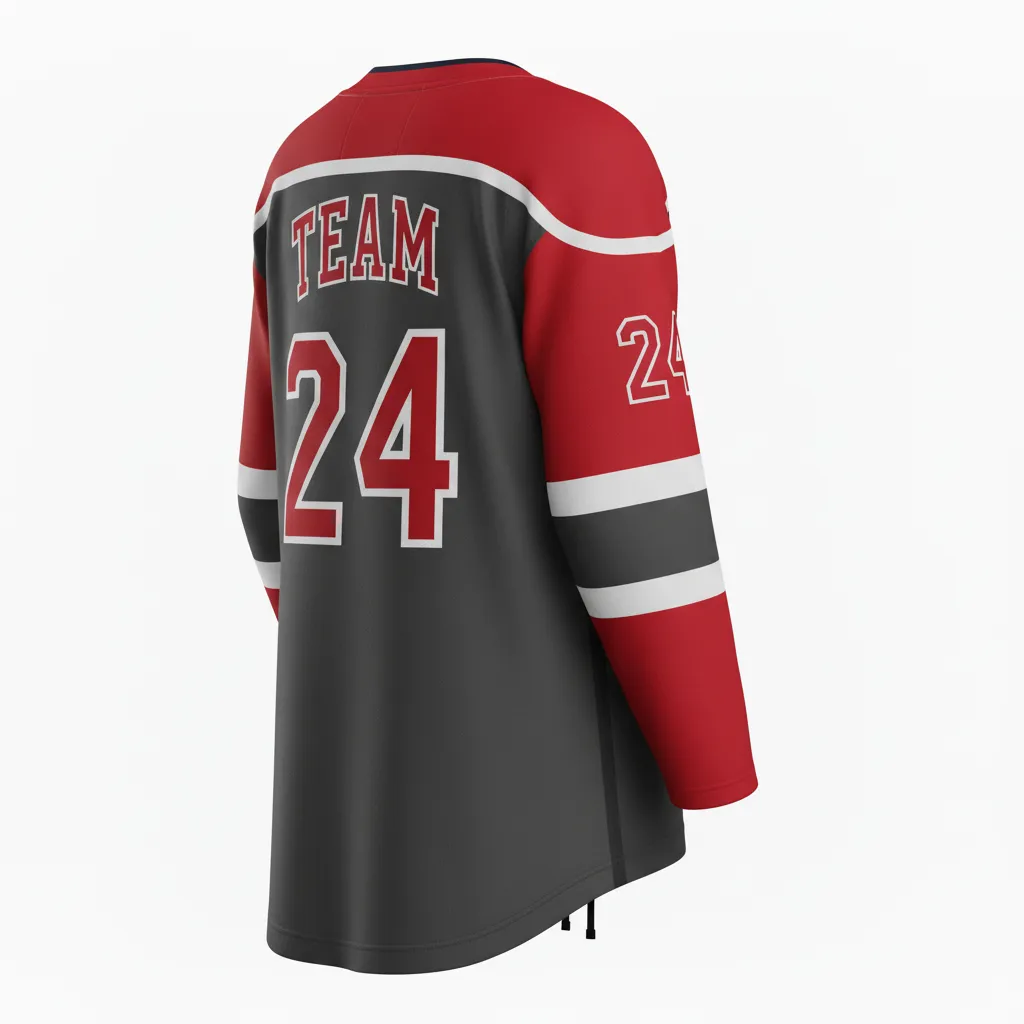 Custom Ice Hockey Game Day Away Jersey - Red - Charcoal - Back View - Kinexa Sportswear