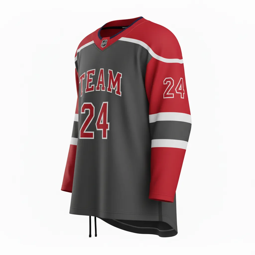 Custom Ice Hockey Game Day Away Jersey - Red - Charcoal - Front View - Kinexa Sportswear