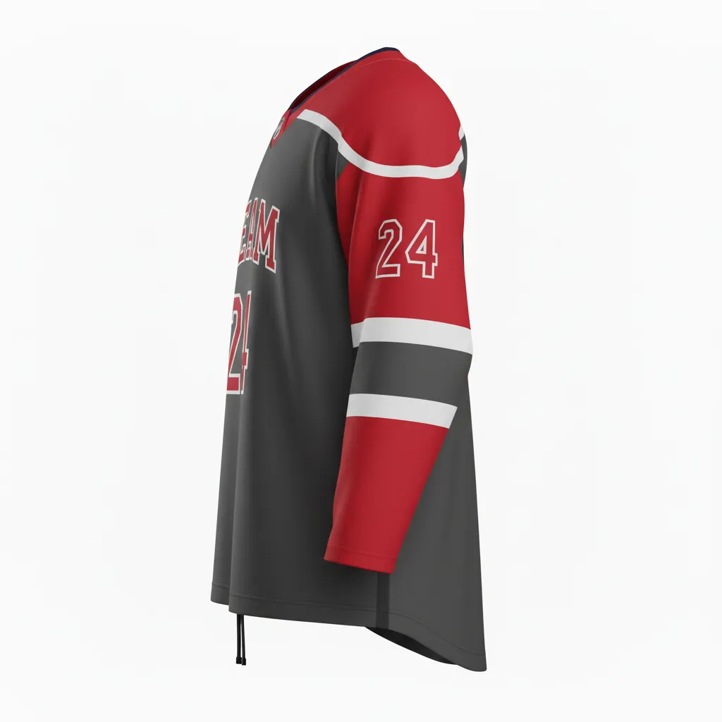 Custom Ice Hockey Game Day Away Jersey - Red - Charcoal - Side View - Kinexa Sportswear