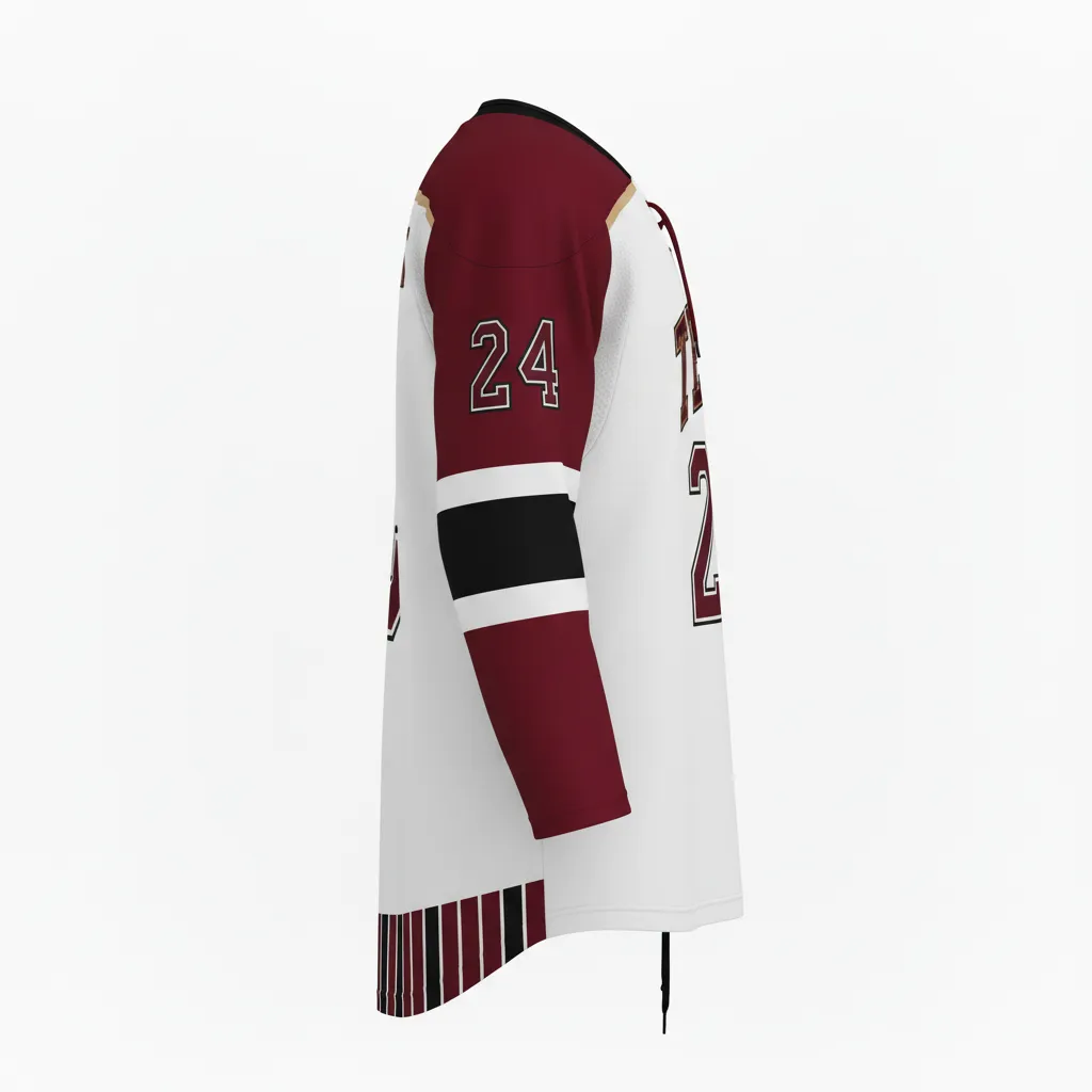 Custom Ice Hockey Game Day Home Jersey - Burgundy, Silver - Side View - Kinexa Sportswear