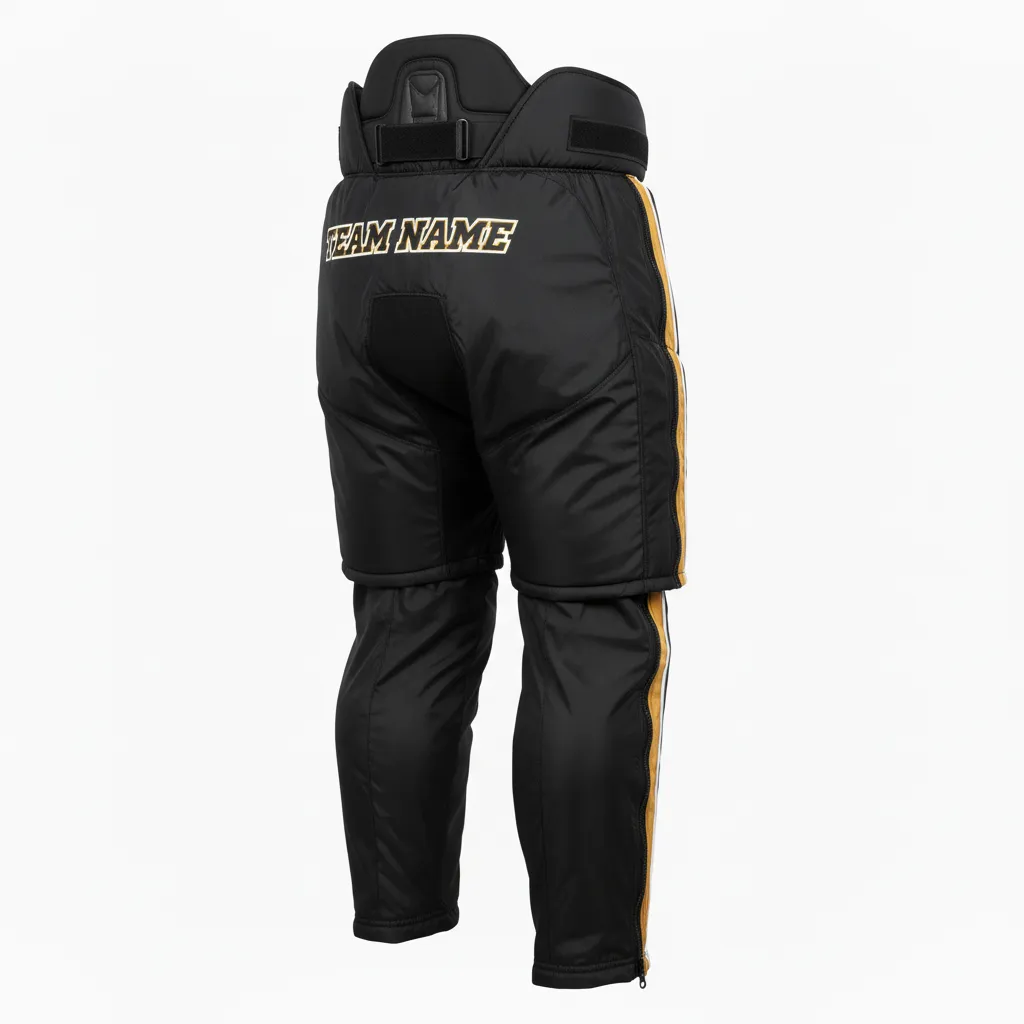 Custom Ice Hockey Hockey Shell - Black, Gold, White - Pantshell - Back View - Kinexa Sportswear