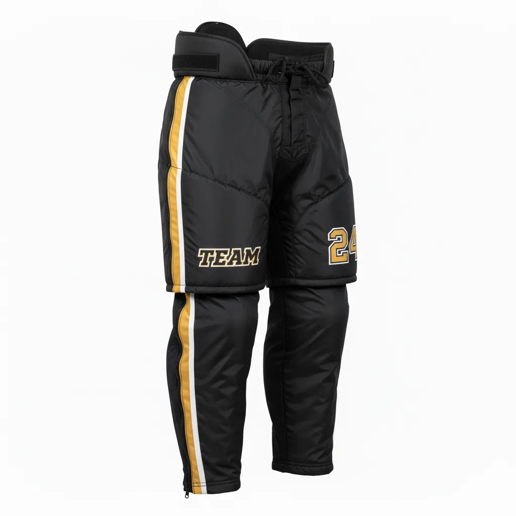 Custom Ice Hockey Hockey Shell - Black, Gold, White - Pantshell - Front View - Kinexa Sportswear