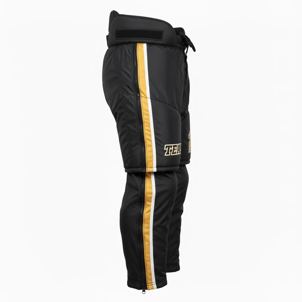 Custom Ice Hockey Hockey Shell - Black, Gold, White - Pantshell - Side View - Kinexa Sportswear