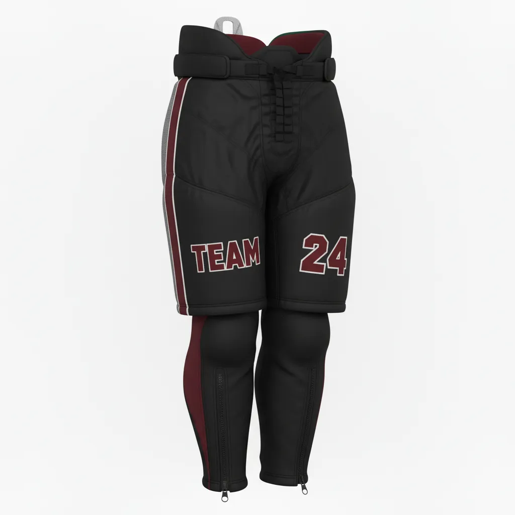 Custom Ice Hockey Hockey Shell - Black, Red, White - Pantshell - Front View - Kinexa Sportswear
