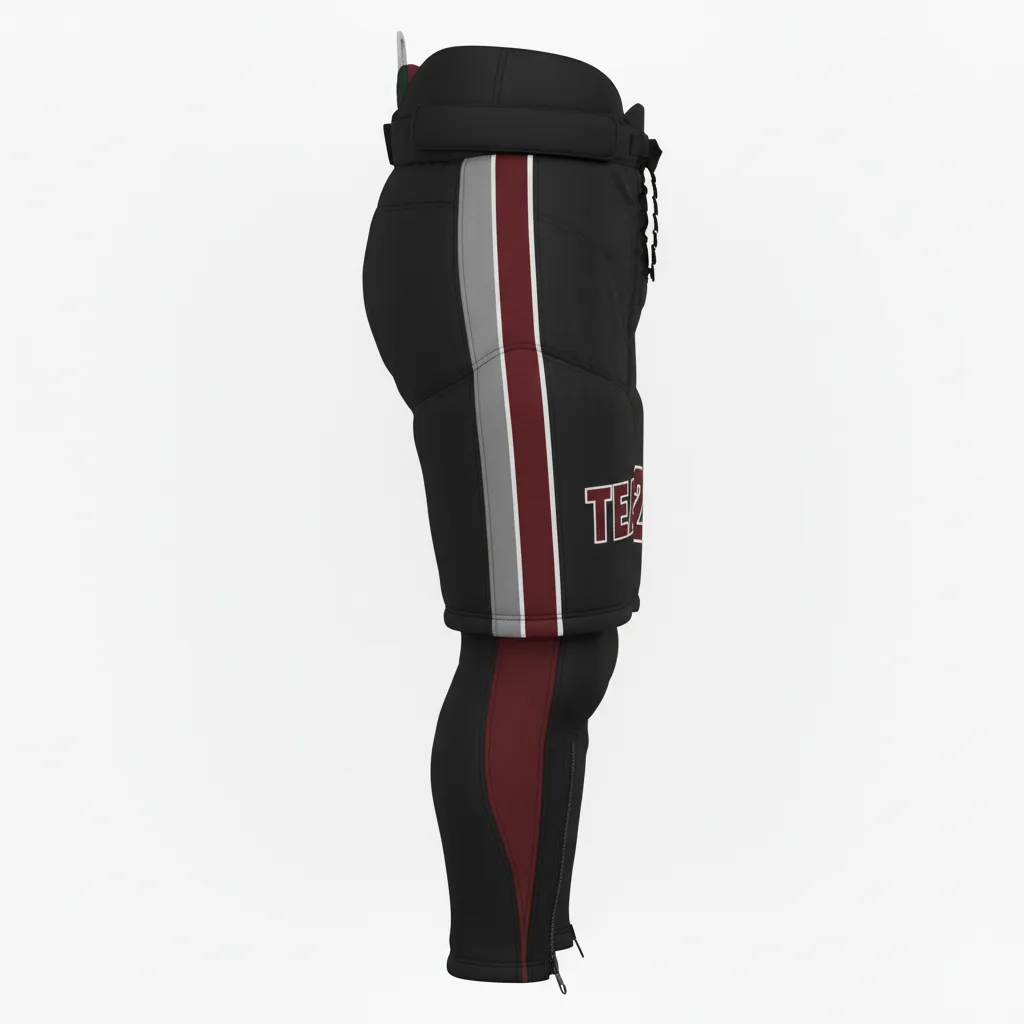 Custom Ice Hockey Hockey Shell - Black, Red, White - Pantshell - Side View - Kinexa Sportswear