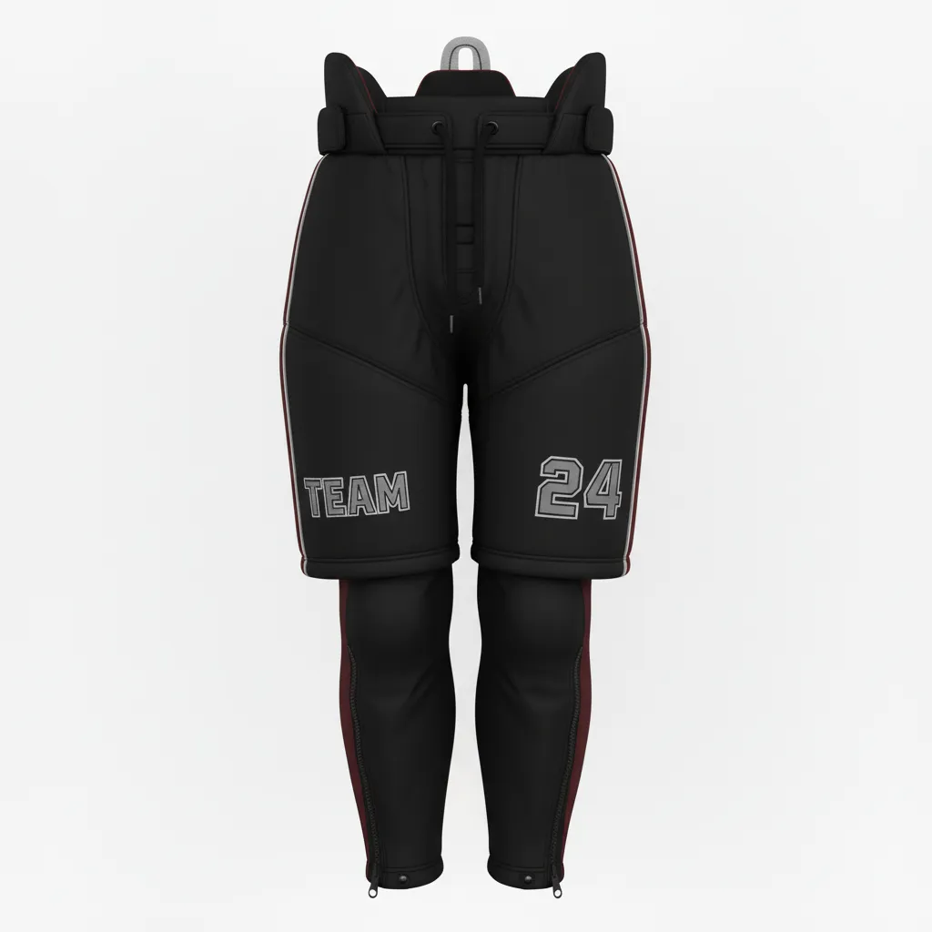 Custom Ice Hockey Hockey Shell - Black, Silver, White - Pantshell - Front View - Kinexa Sportswear