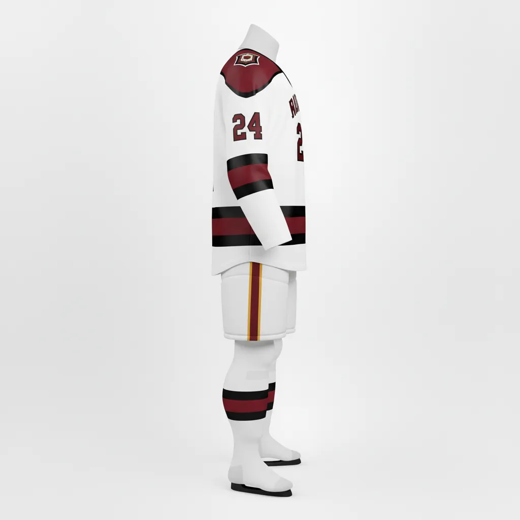 Custom Ice Hockey Home Uniform - Burgundy, Silver - Back View - Kinexa Sportswear