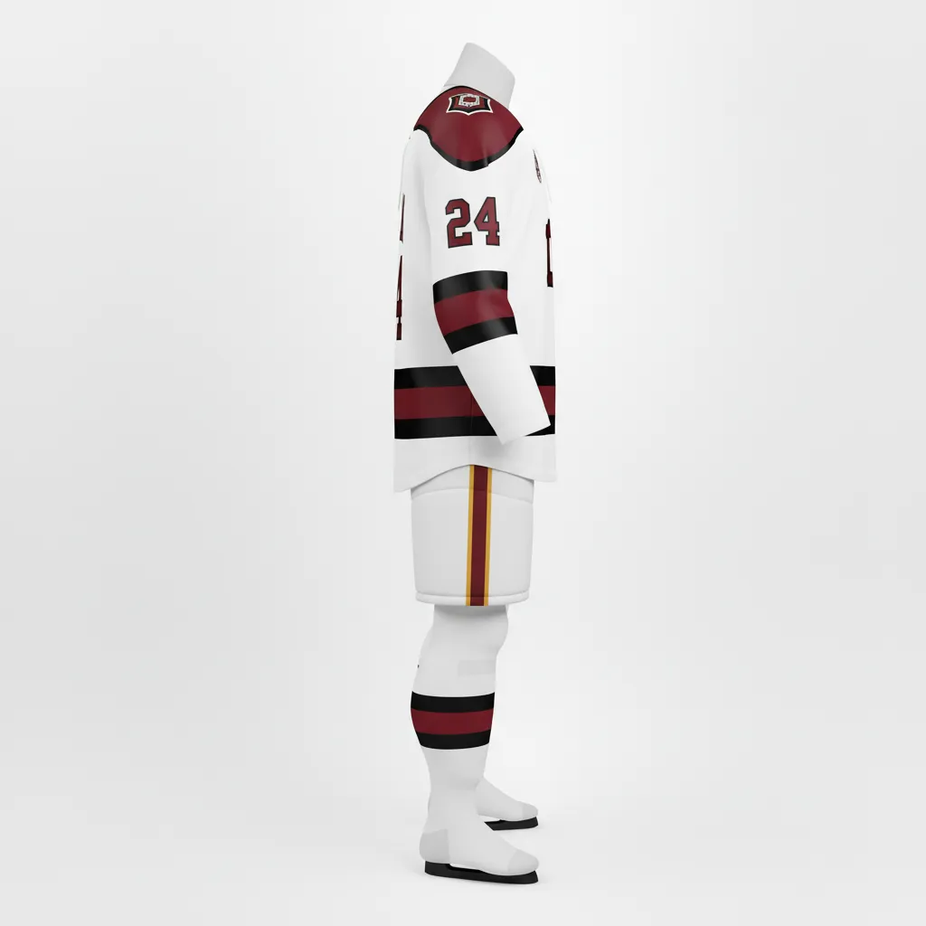 Custom Ice Hockey Home Uniform - Burgundy, Silver - Side View - Kinexa Sportswear