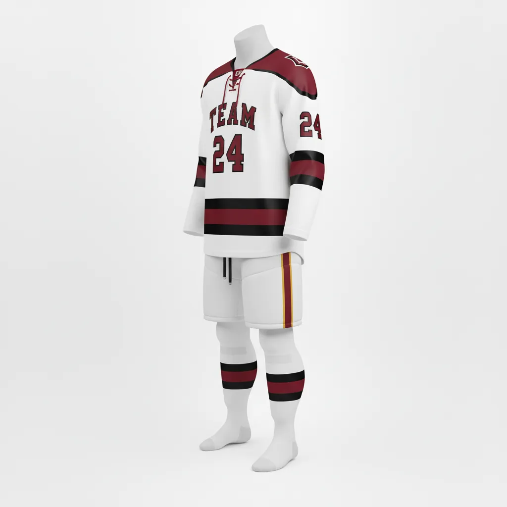 Custom Ice Hockey Home Uniform - Gold - Cardinal - Front View - Kinexa Sportswear