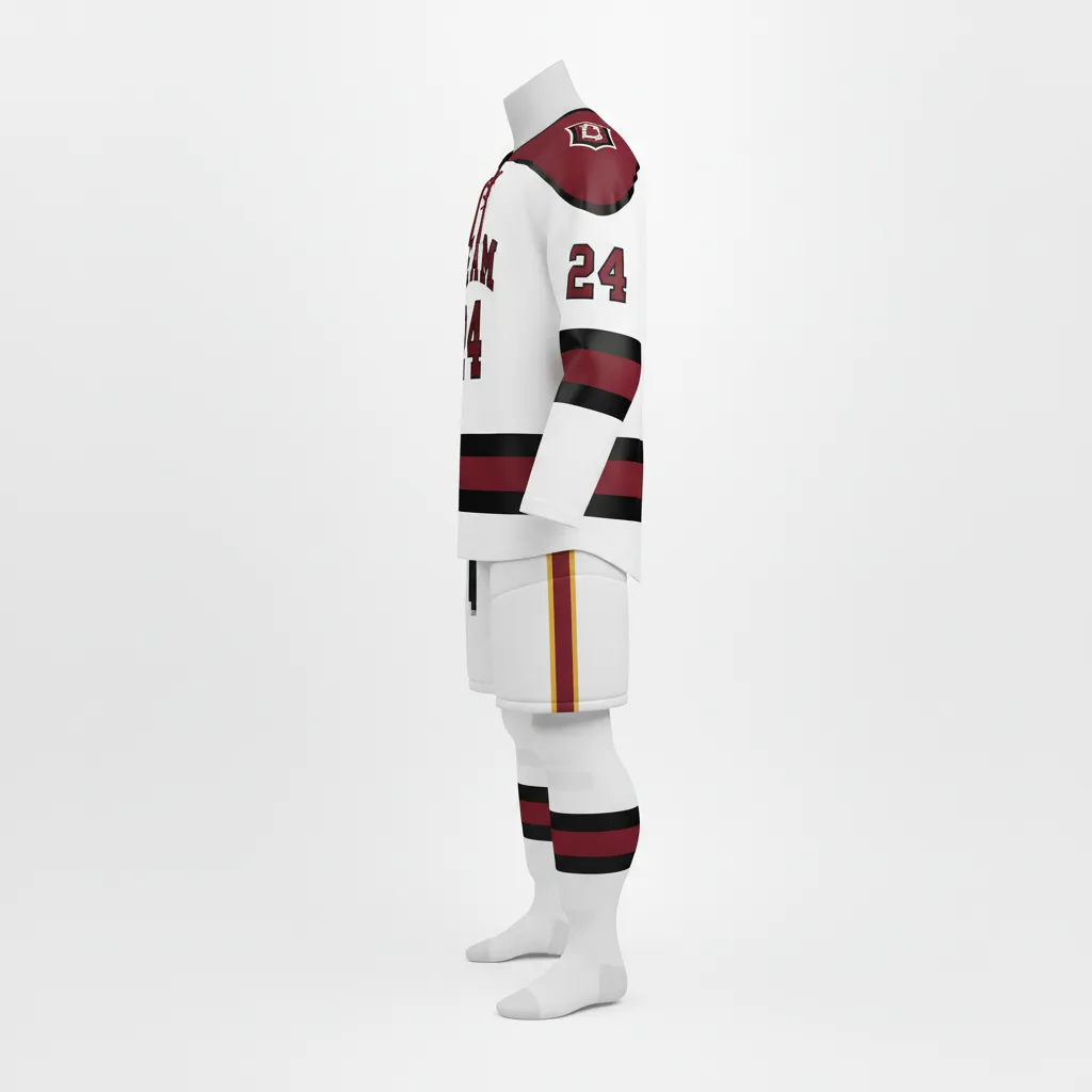 Custom Ice Hockey Home Uniform - Gold - Cardinal - Side View - Kinexa Sportswear