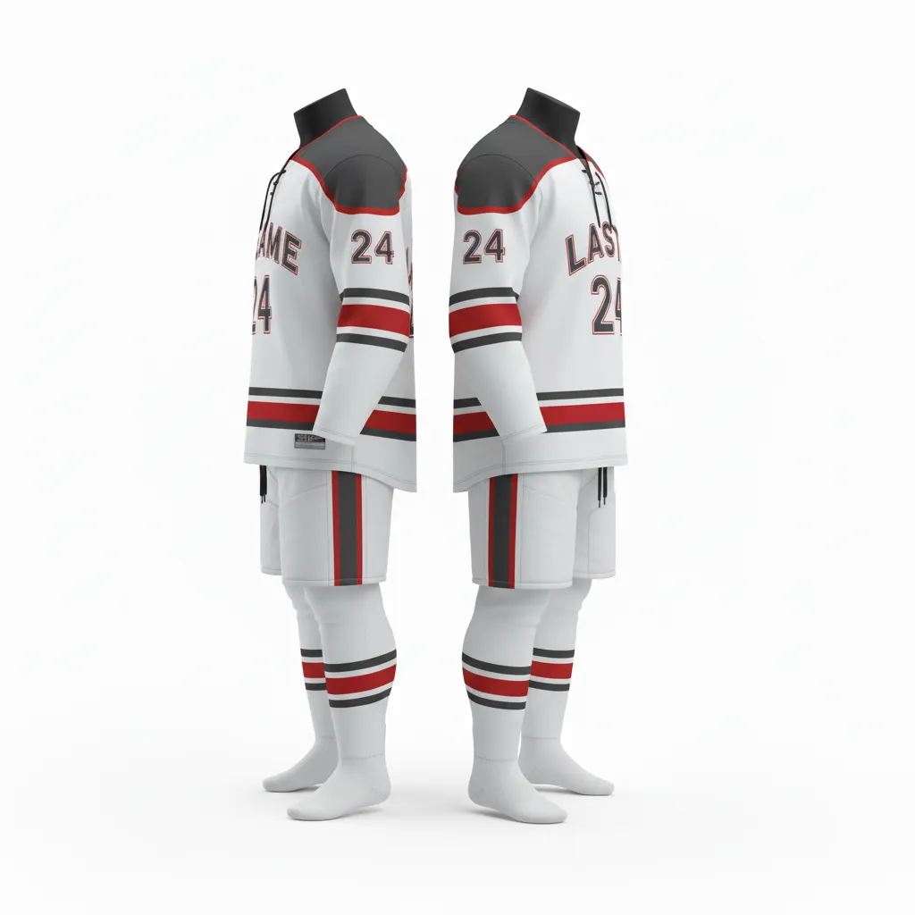 Custom Ice Hockey Home Uniform - Red - Charcoal - Back View - Kinexa Sportswear