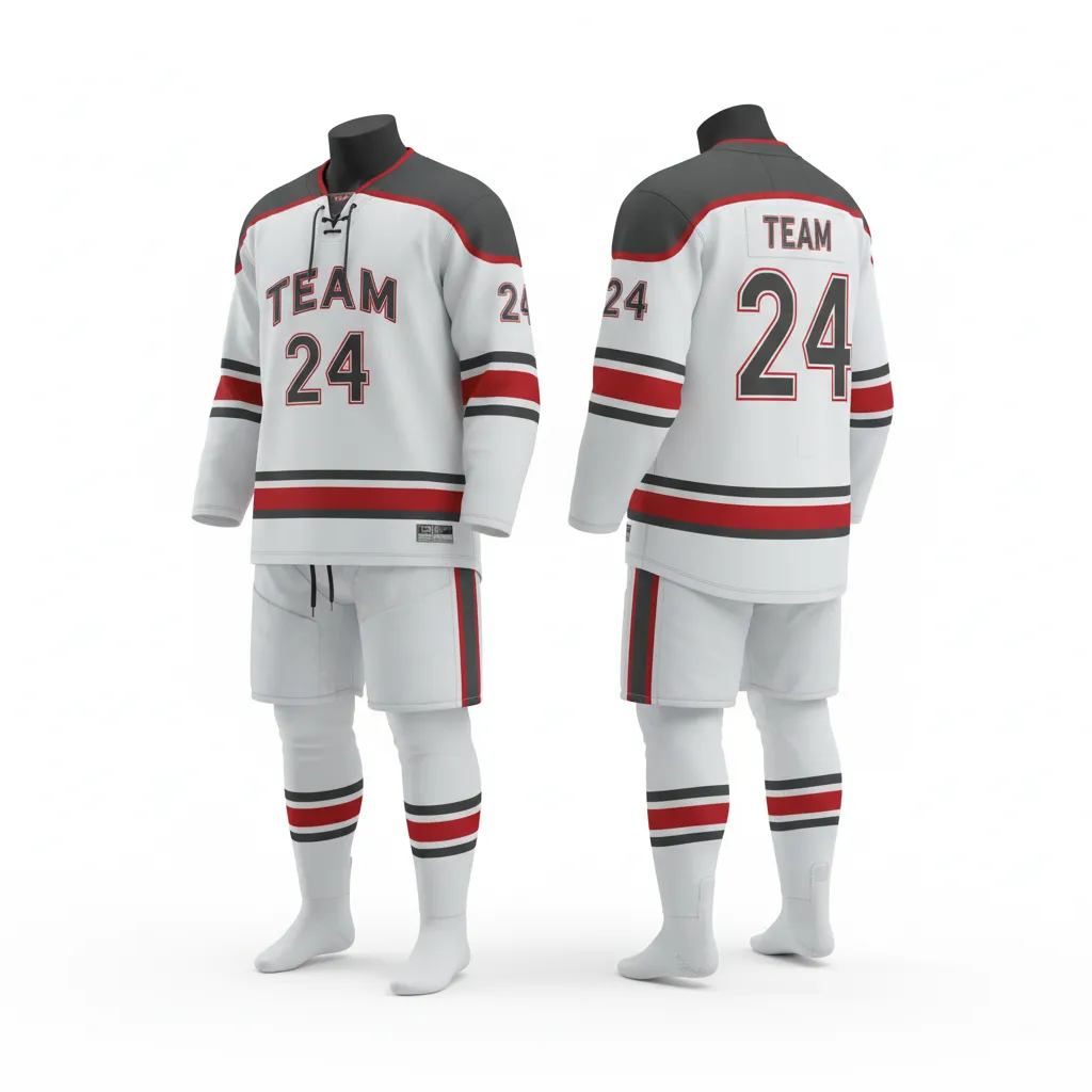 Custom Ice Hockey Home Uniform - Red - Charcoal - Front View - Kinexa Sportswear