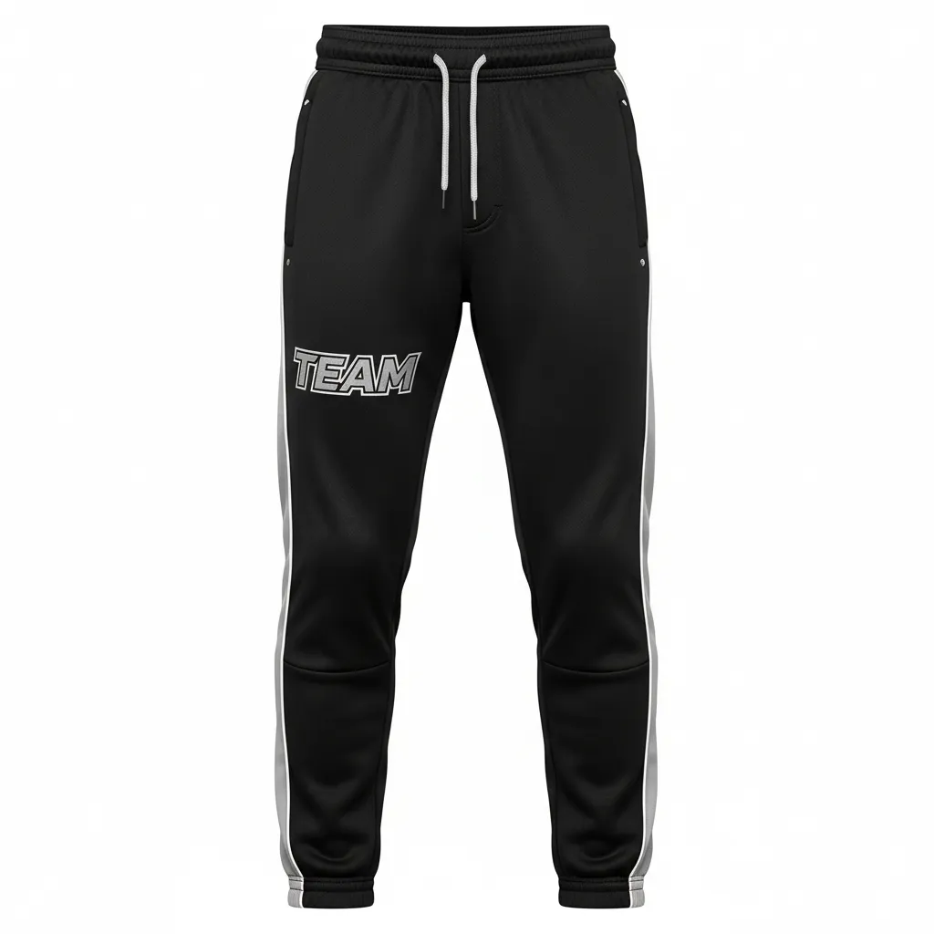 Custom Ice Hockey Jogger Pant - Black, Silver, White - Front View - Kinexa Sportswear