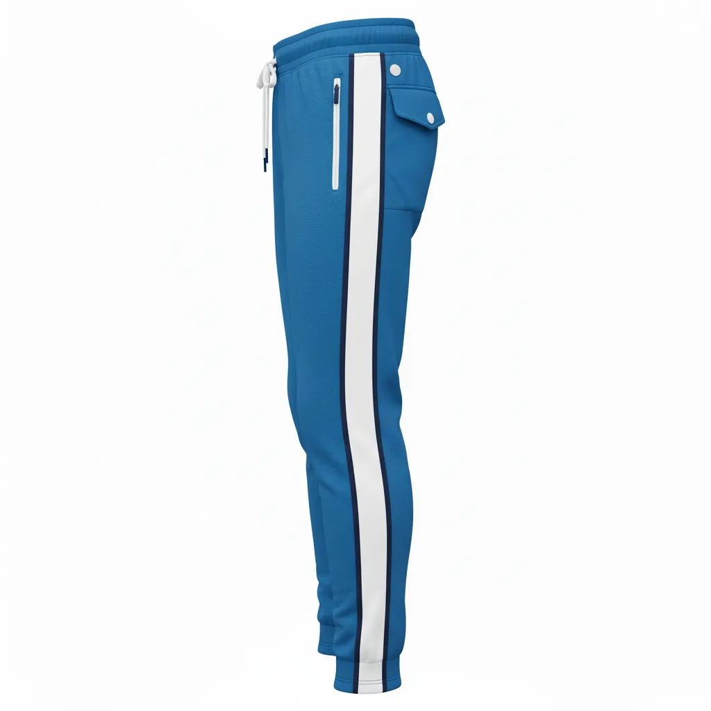 Custom Ice Hockey Jogger Pant - White, Navy - Columbia - Side View - Kinexa Sportswear