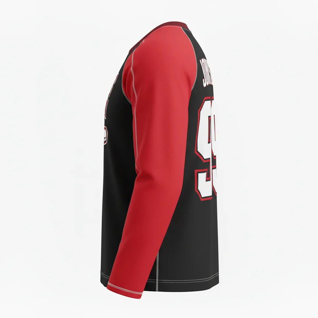Custom Ice Hockey Long Sleeve T Shirt - Black, Red, White - Longtee - Back View - Kinexa Sportswear