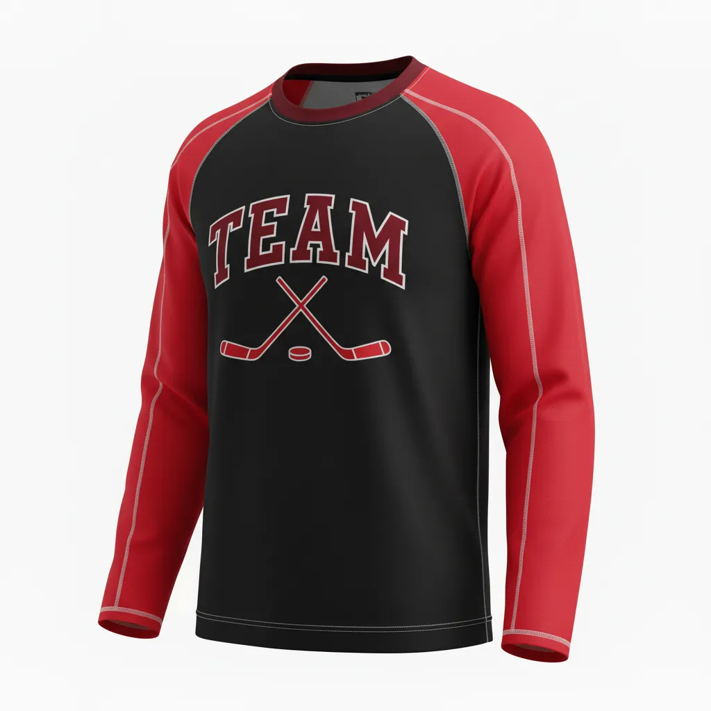 Custom Ice Hockey Long Sleeve T Shirt - Black, Red, White - Longtee - Front View - Kinexa Sportswear