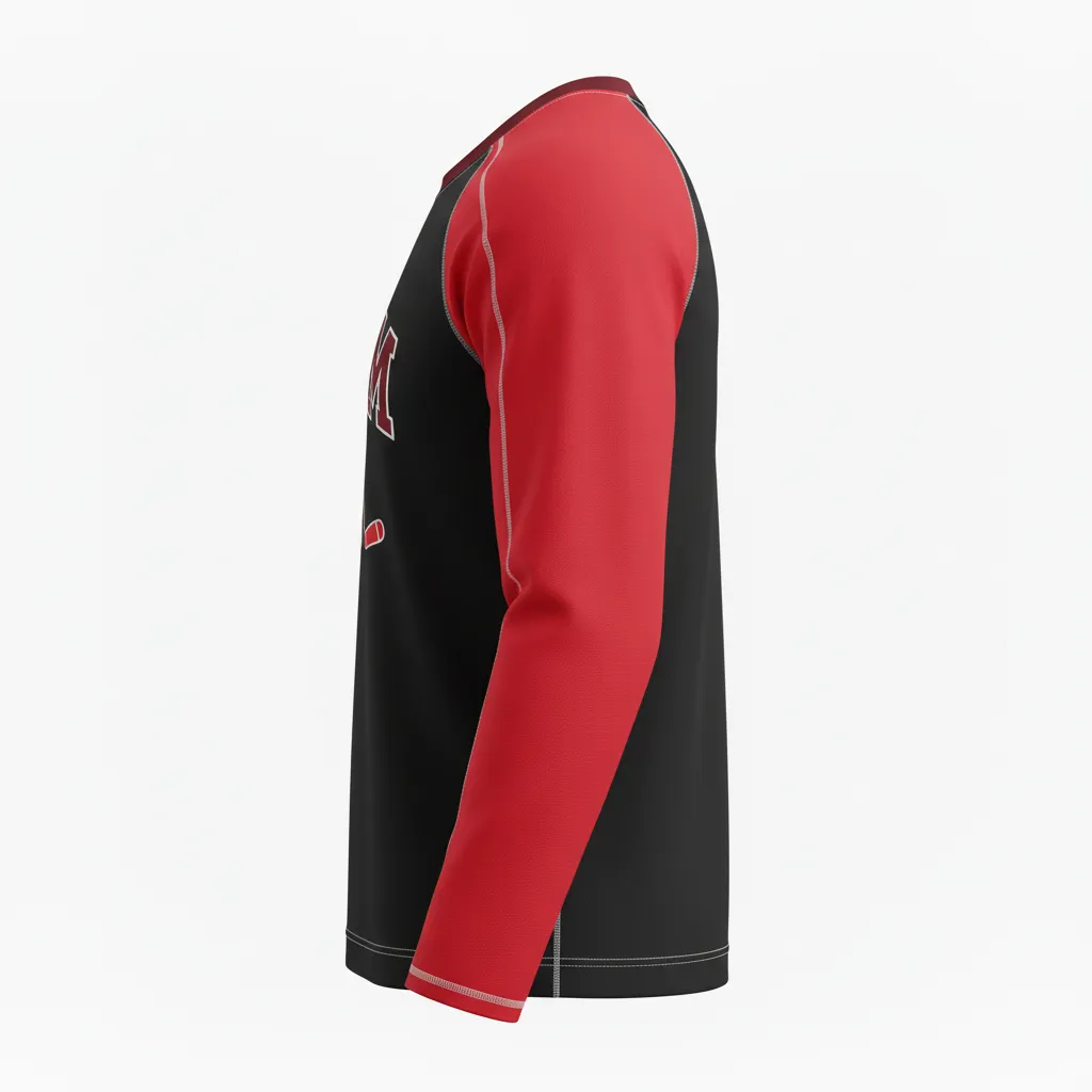 Custom Ice Hockey Long Sleeve T Shirt - Black, Red, White - Longtee - Side View - Kinexa Sportswear