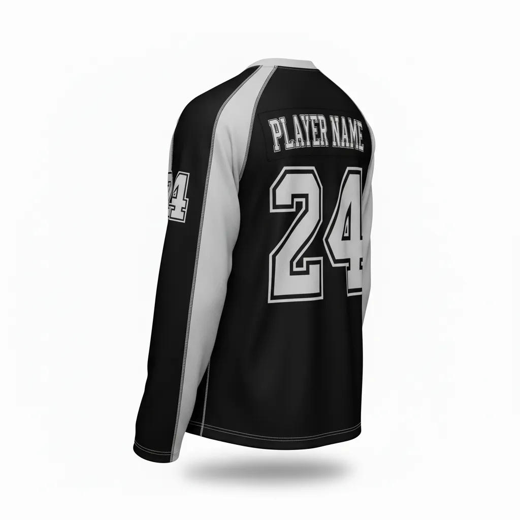 Custom Ice Hockey Long Sleeve T Shirt - Black, Silver, White - Longtee - Back View - Kinexa Sportswear