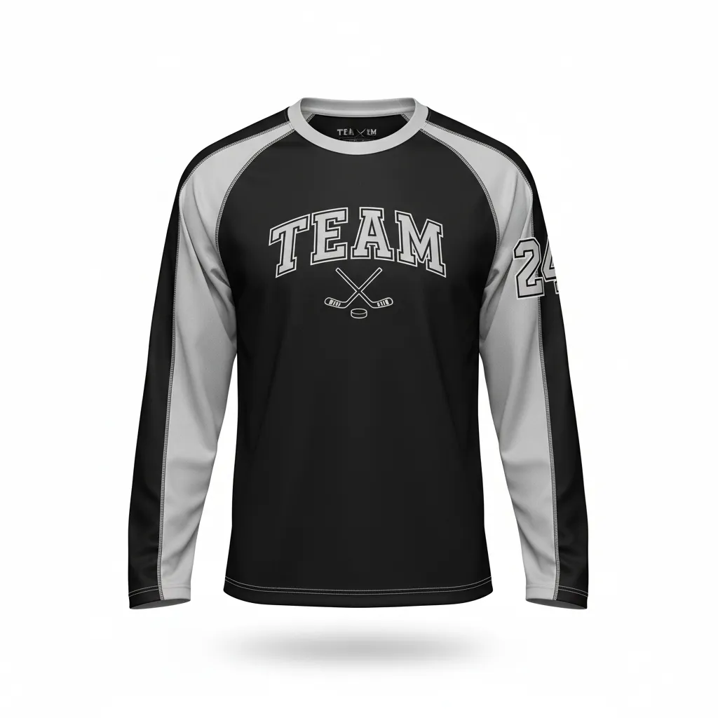Custom Ice Hockey Long Sleeve T Shirt - Black, Silver, White - Longtee - Front View - Kinexa Sportswear