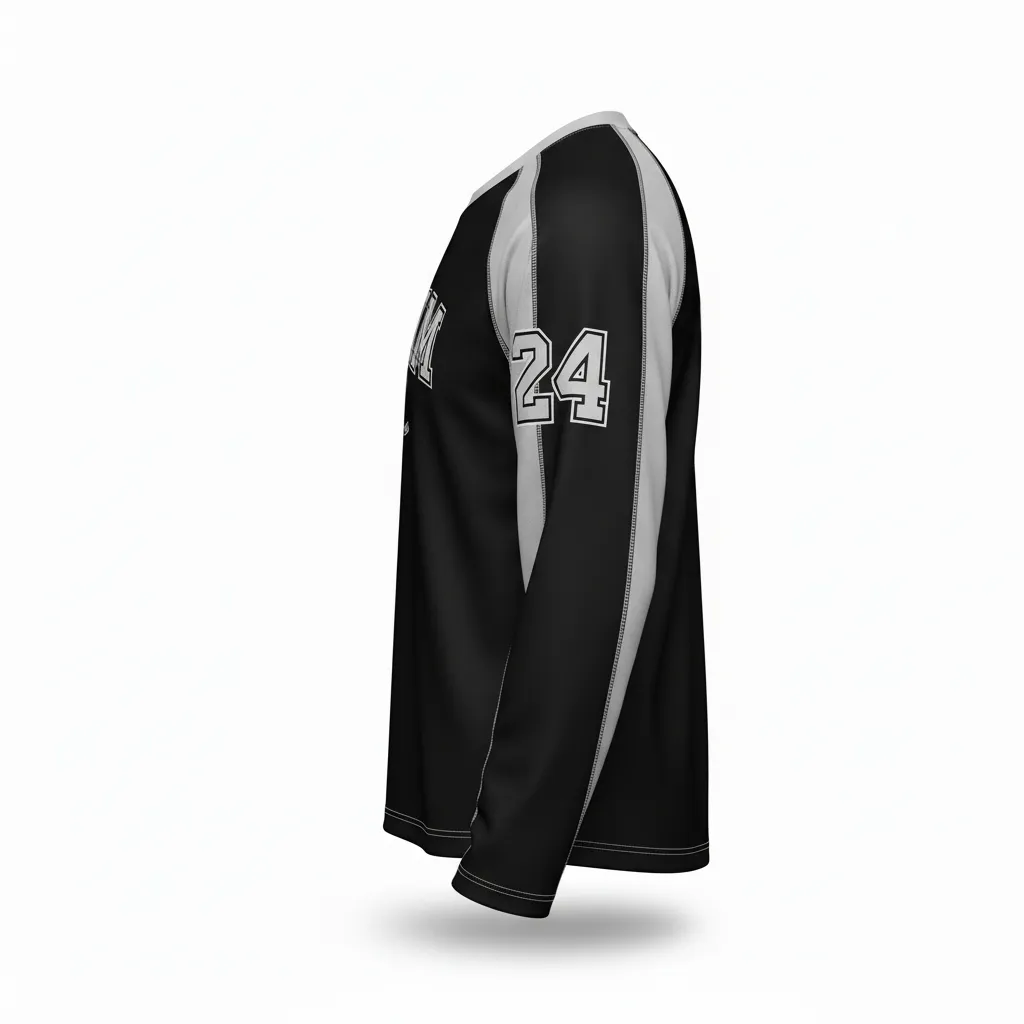 Custom Ice Hockey Long Sleeve T Shirt - Black, Silver, White - Longtee - Side View - Kinexa Sportswear