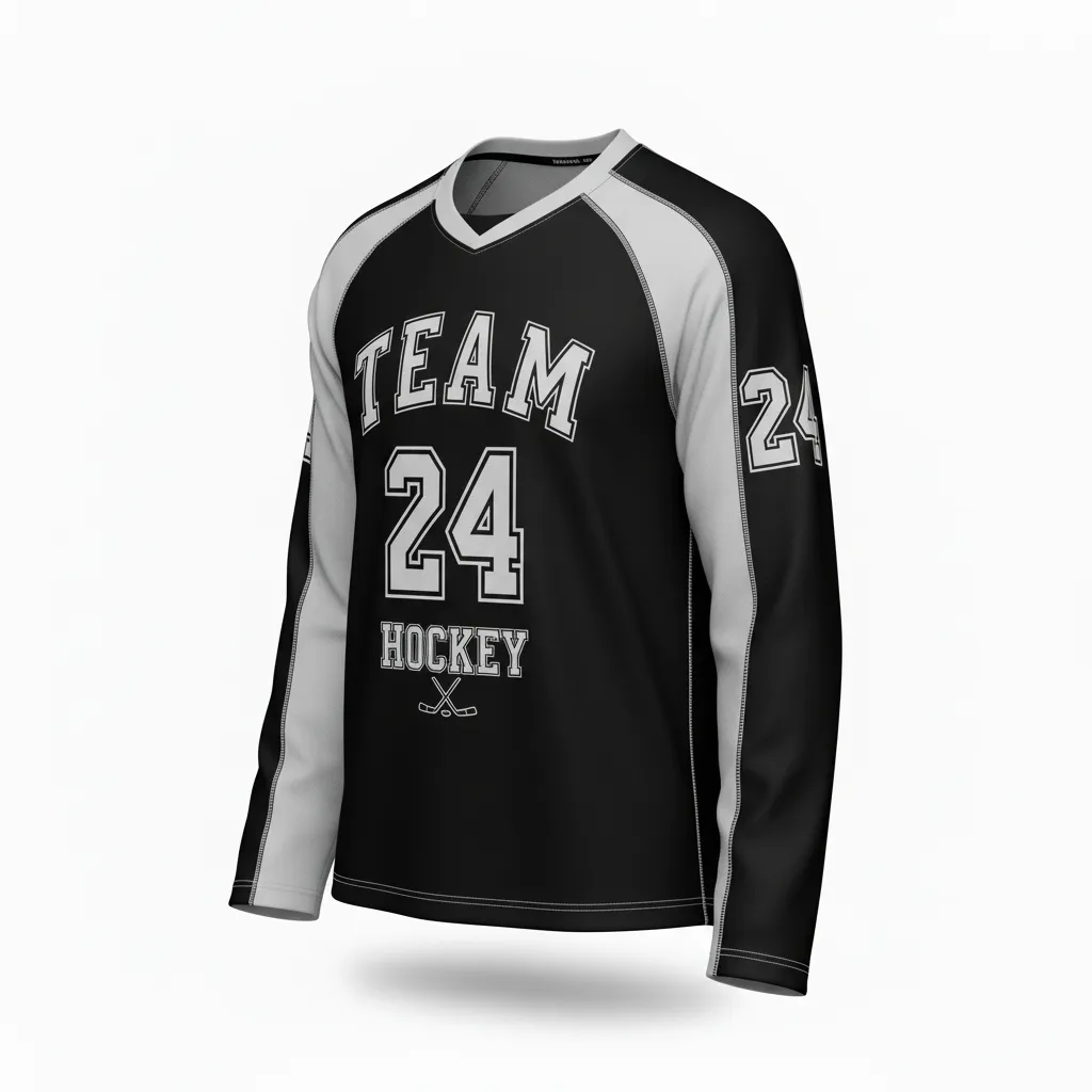 Custom Ice Hockey Long Sleeve T Shirt - Black, White, Grey - Longtee - Front View - Kinexa Sportswear
