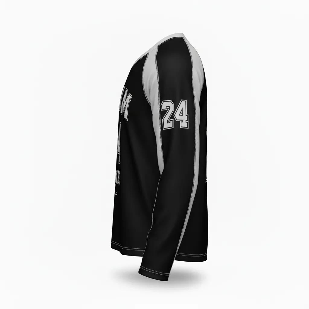Custom Ice Hockey Long Sleeve T Shirt - Black, White, Grey - Longtee - Side View - Kinexa Sportswear