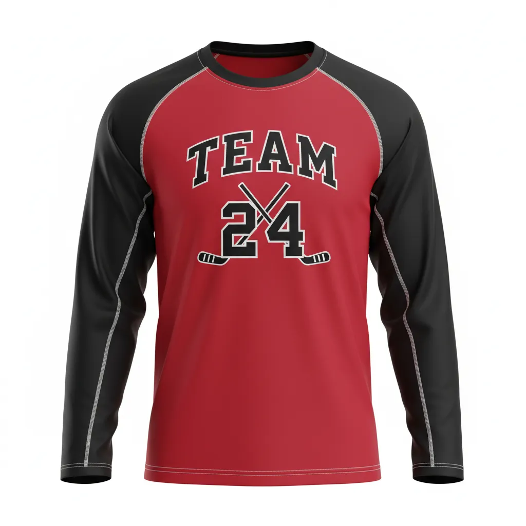 Custom Ice Hockey Long Sleeve T Shirt - Black, White - Longtee Cardinal - Front View - Kinexa Sportswear