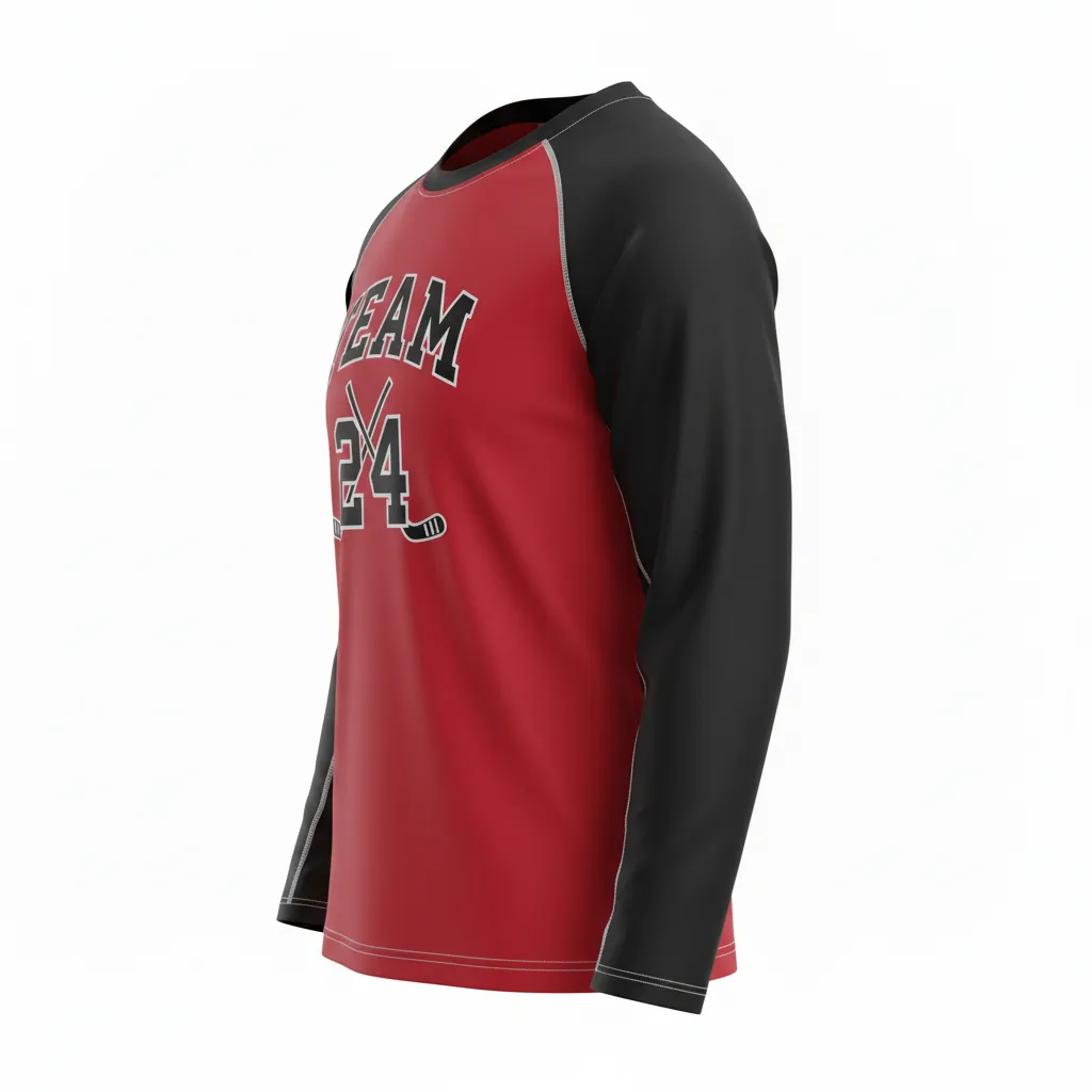 Custom Ice Hockey Long Sleeve T Shirt - Black, White - Longtee Cardinal - Side View - Kinexa Sportswear