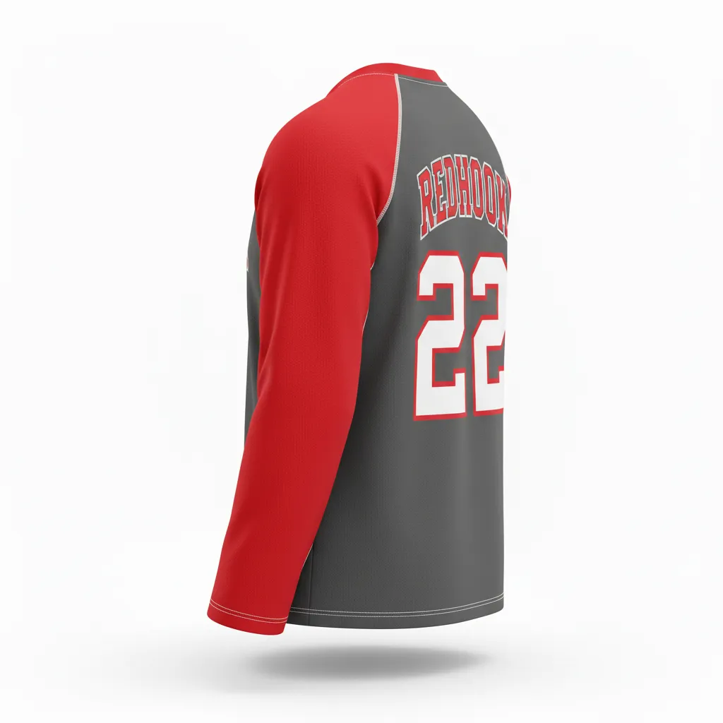 Custom Ice Hockey Long Sleeve T Shirt - Red, White - Longtee Charcoal - Back View - Kinexa Sportswear