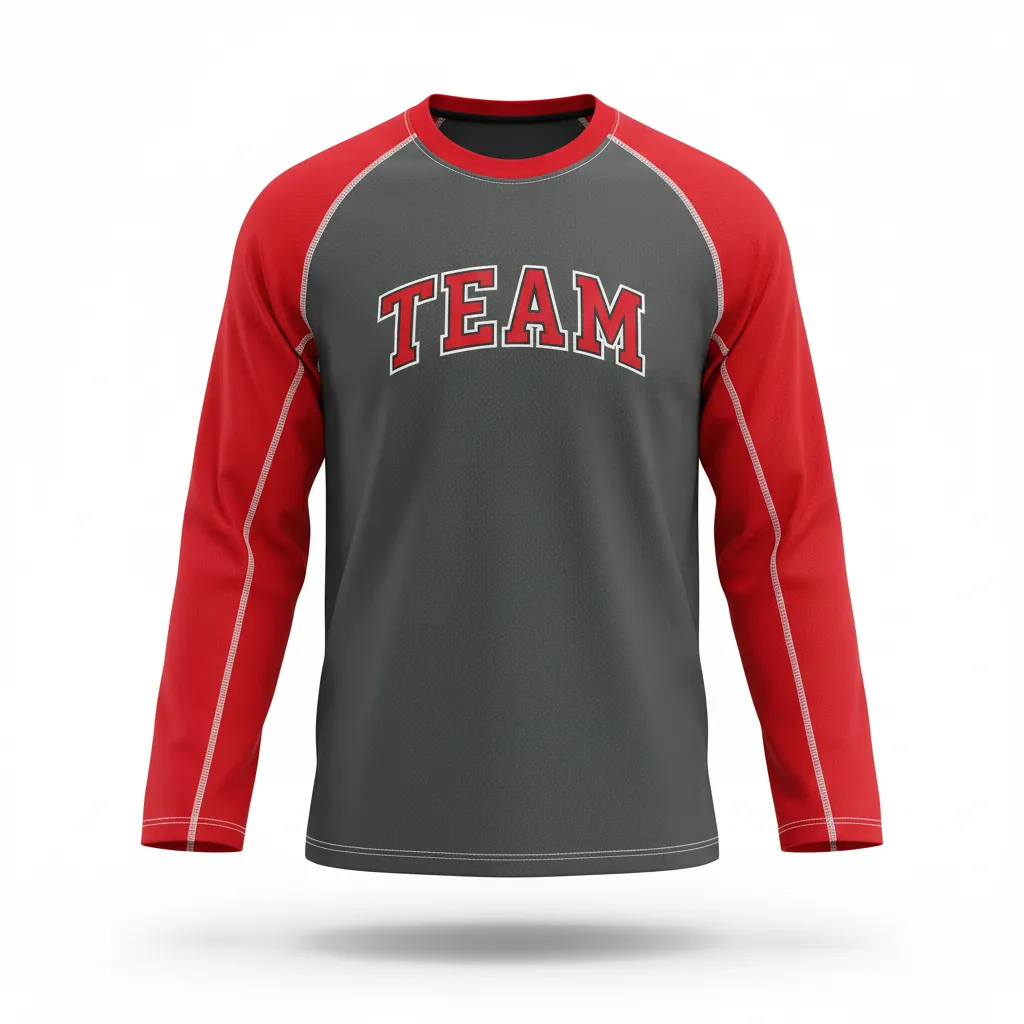Custom Ice Hockey Long Sleeve T Shirt - Red, White - Longtee Charcoal - Front View - Kinexa Sportswear