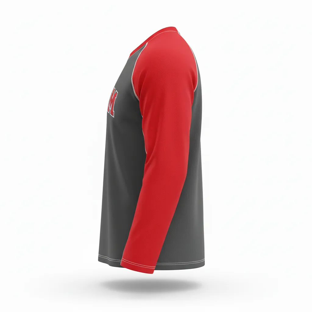 Custom Ice Hockey Long Sleeve T Shirt - Red, White - Longtee Charcoal - Side View - Kinexa Sportswear