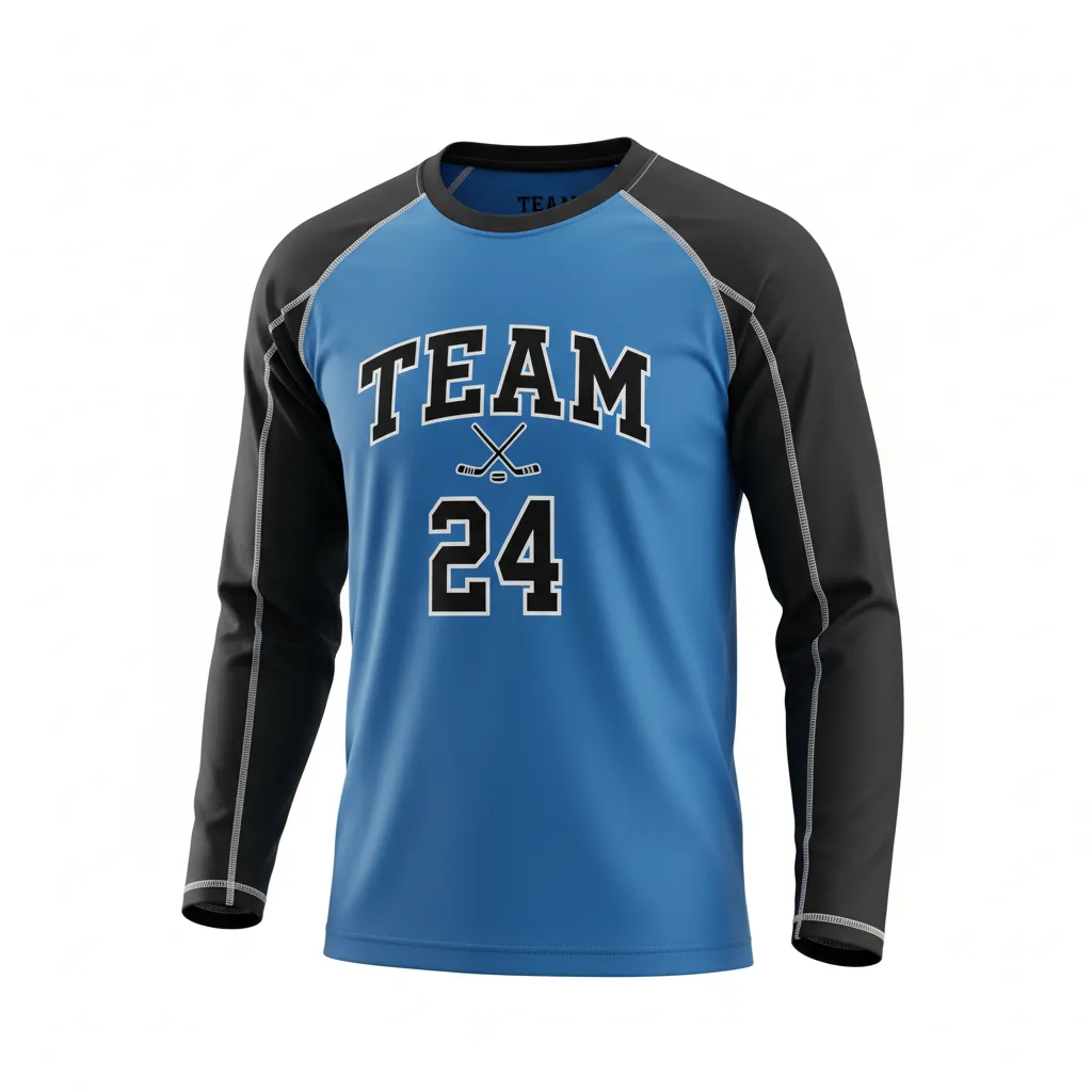 Custom Ice Hockey Long Sleeve T Shirt - Black, White - Longtee Columbia - Front View - Kinexa Sportswear