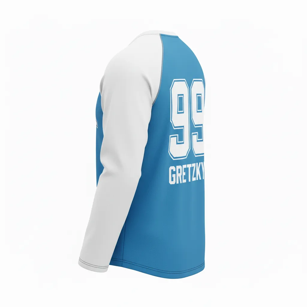 Custom Ice Hockey Long Sleeve T Shirt - White, Navy - Longtee Columbia - Back View - Kinexa Sportswear