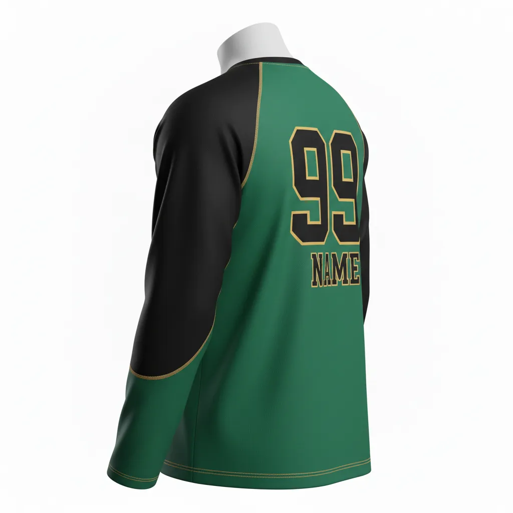 Custom Ice Hockey Long Sleeve T Shirt - Black, Gold - Longtee Forest - Back View - Kinexa Sportswear