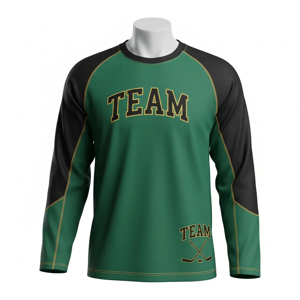 Custom Ice Hockey Long Sleeve T Shirt - Black, Gold - Longtee Forest - Front View - Kinexa Sportswear