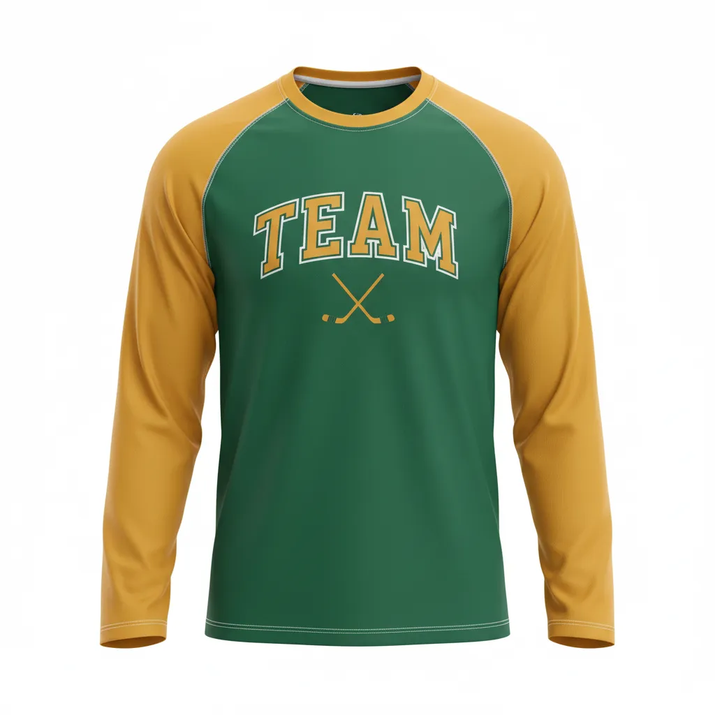 Custom Ice Hockey Long Sleeve T Shirt - Gold, White - Longtee Forest - Front View - Kinexa Sportswear